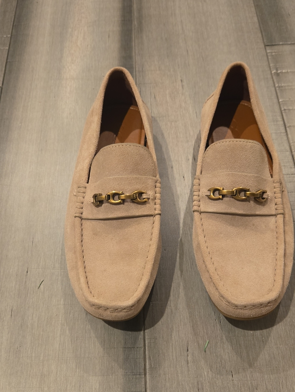 Men's Suede Loafers with Gold Bit - Beige